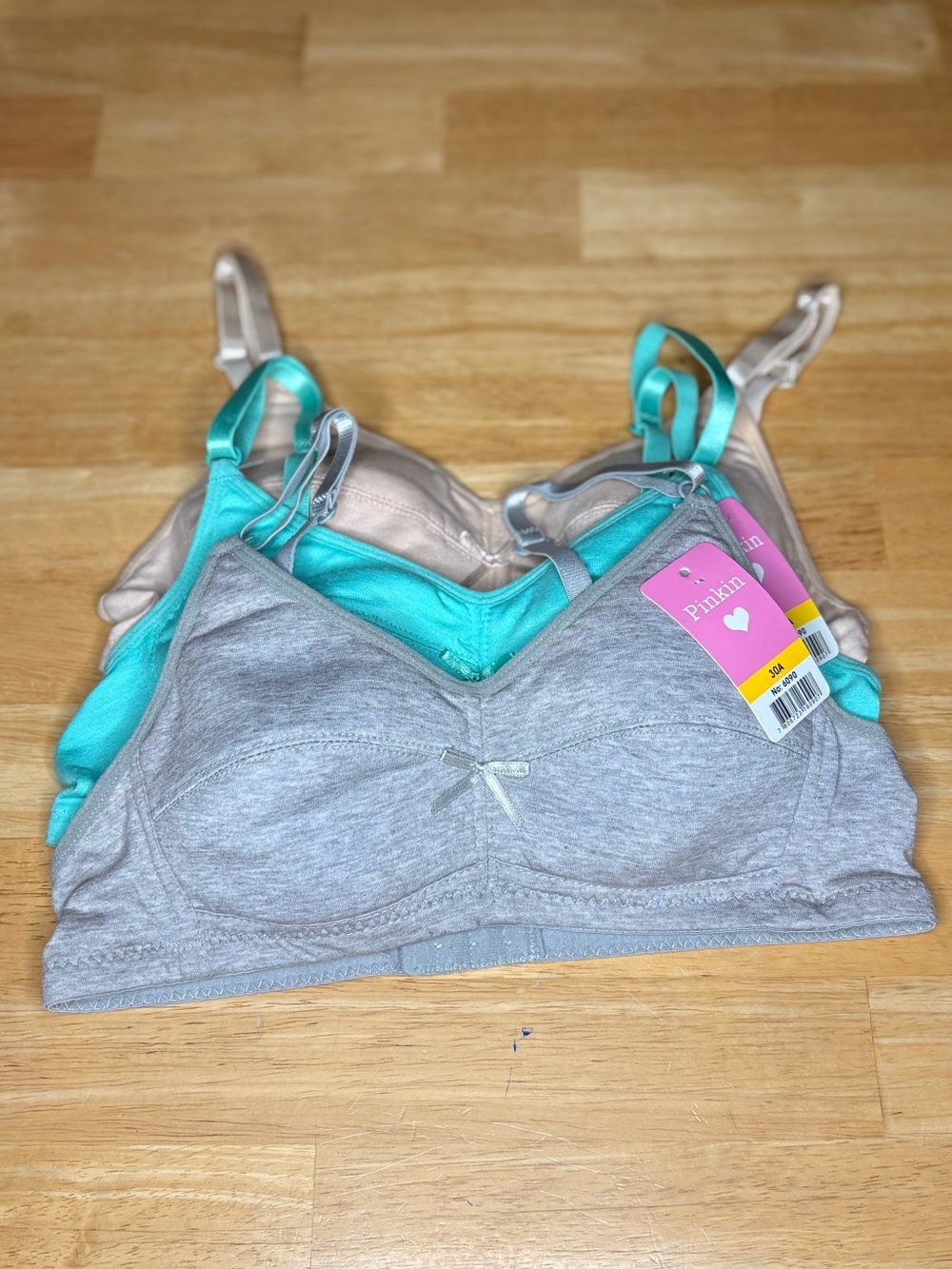 3-Pack Seamless Bralette Set in Gray, Teal & Nude